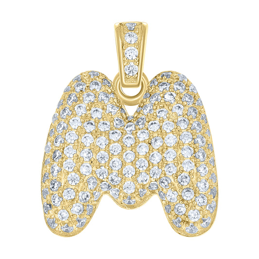 10k Yellow Gold Unisex Cubic Zirconia Bubble Initial Letter M Charm Pendant