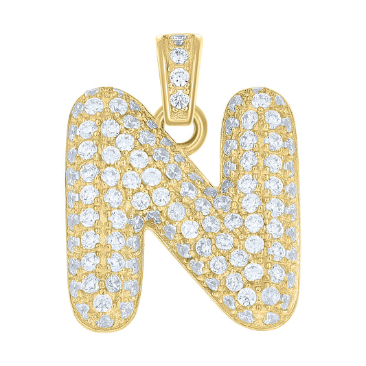 10k Yellow Gold Unisex Cubic Zirconia Bubble Initial Letter N Charm Pendant