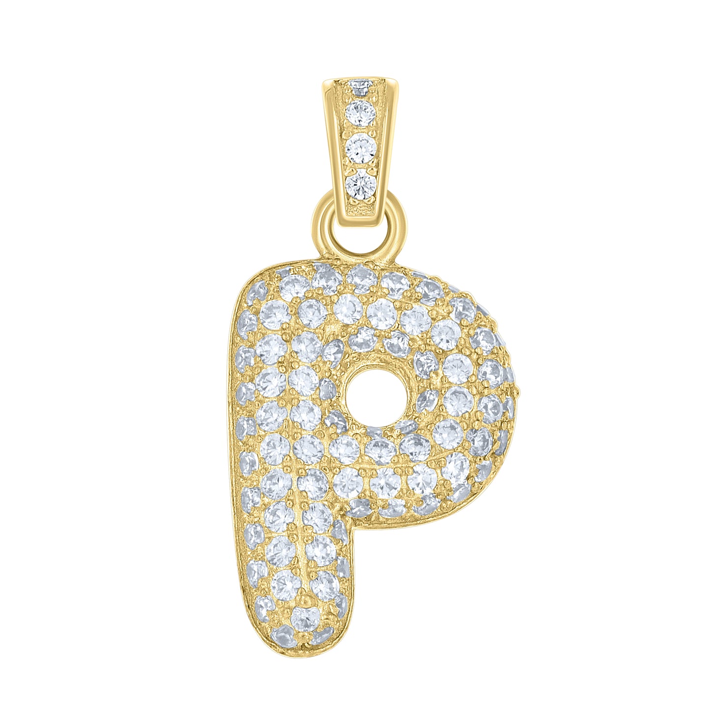 10k Yellow Gold Unisex Cubic Zirconia Bubble Initial Letter P Charm Pendant