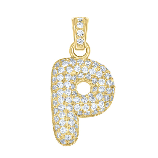 10k Yellow Gold Unisex Cubic Zirconia Bubble Initial Letter P Charm Pendant