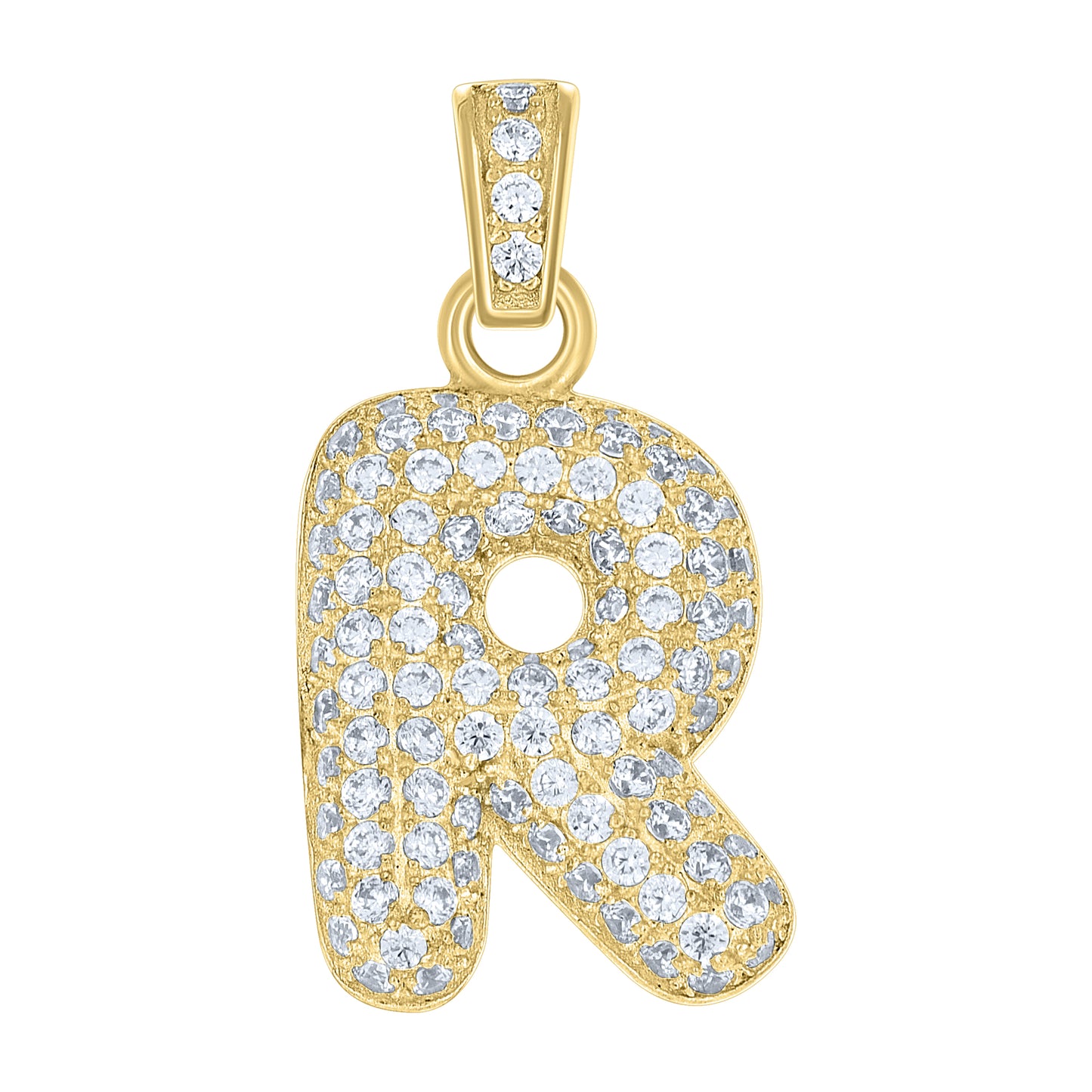 10k Yellow Gold Unisex Cubic Zirconia Bubble Initial Letter R Charm Pendant