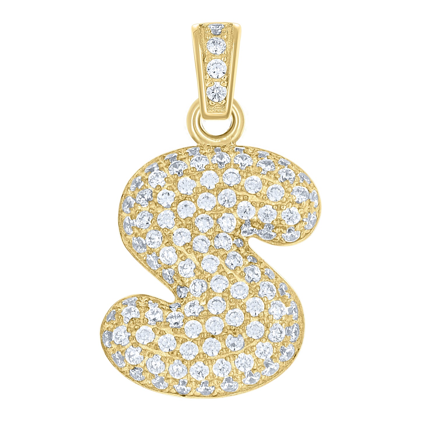 10k Yellow Gold Unisex Cubic Zirconia Bubble Initial Letter S Charm Pendant