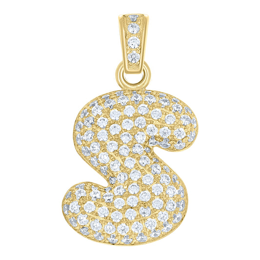 10k Yellow Gold Unisex Cubic Zirconia Bubble Initial Letter S Charm Pendant