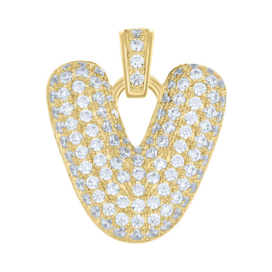 10k Yellow Gold Unisex Cubic Zirconia Bubble Initial Letter V Charm Pendant