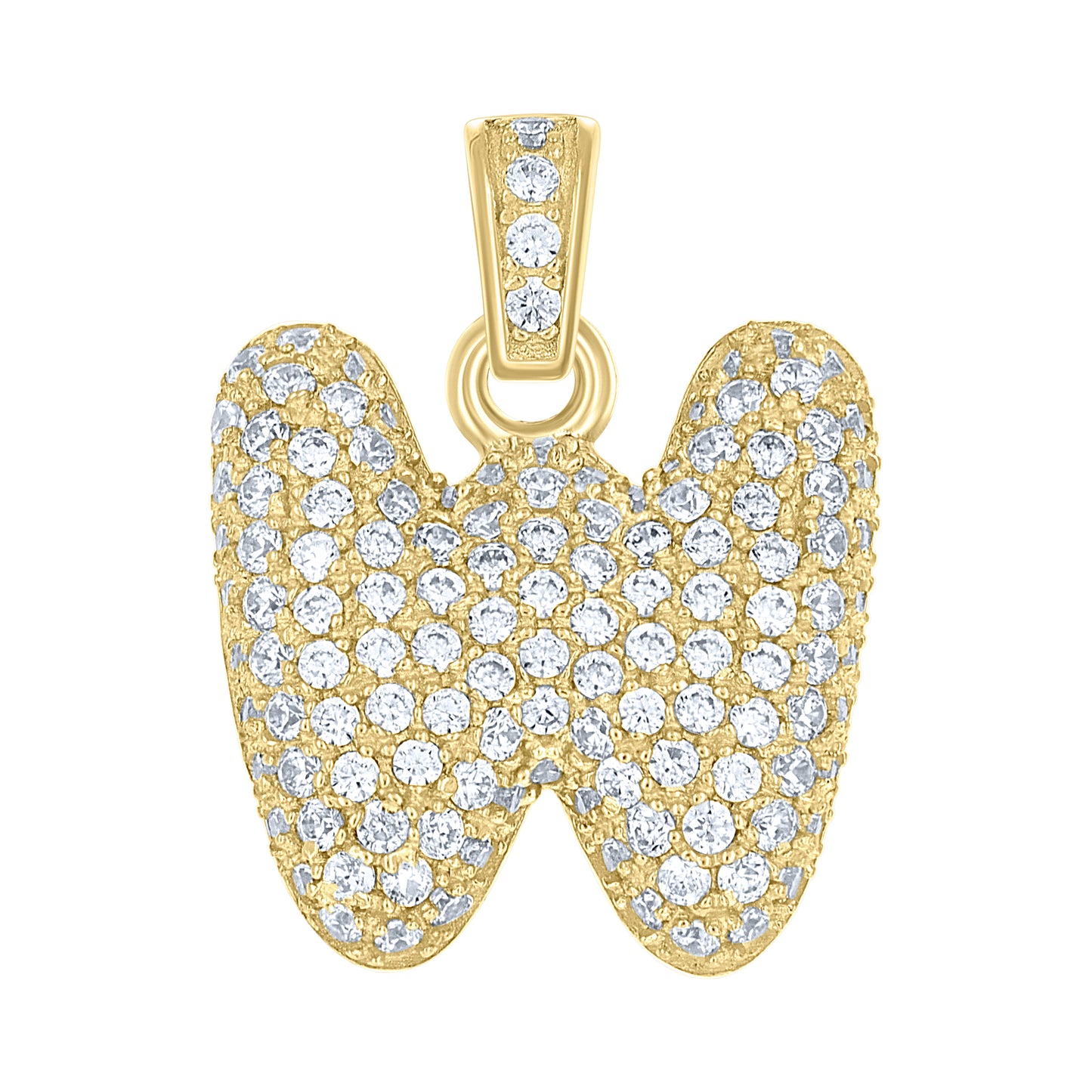 10k Yellow Gold Unisex Cubic Zirconia Initial Alphabet W Charm Pendant