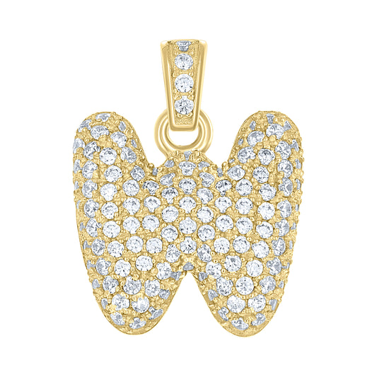 10k Yellow Gold Unisex Cubic Zirconia Initial Alphabet W Charm Pendant