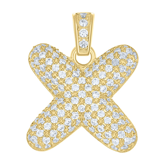 10k Yellow Gold Unisex Cubic Zirconia Bubble Initial Letter X Charm Pendant