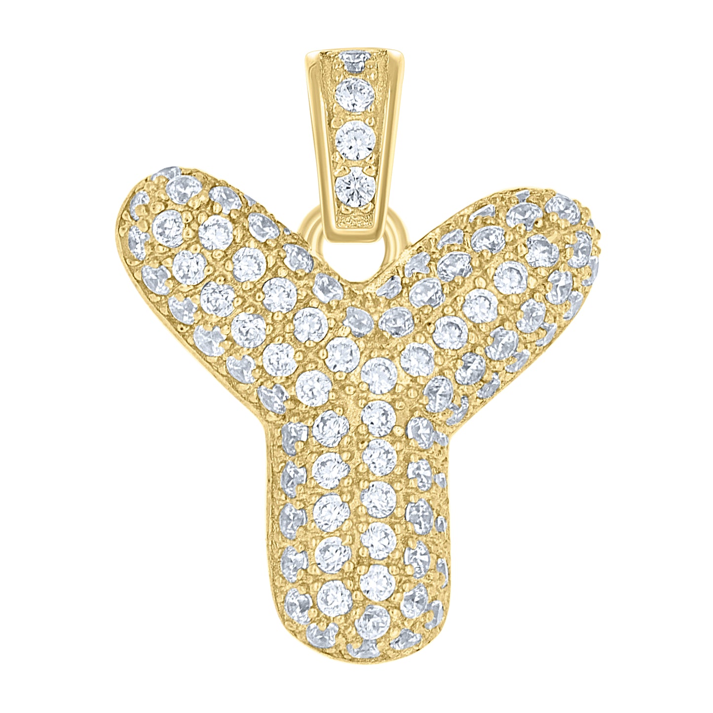 10k Yellow Gold Unisex Cubic Zirconia Bubble Initial Letter Y Charm Pendant