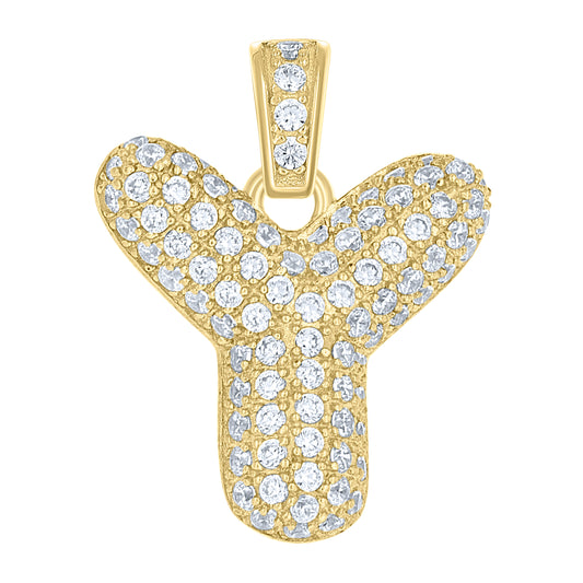 10k Yellow Gold Unisex Cubic Zirconia Bubble Initial Letter Y Charm Pendant