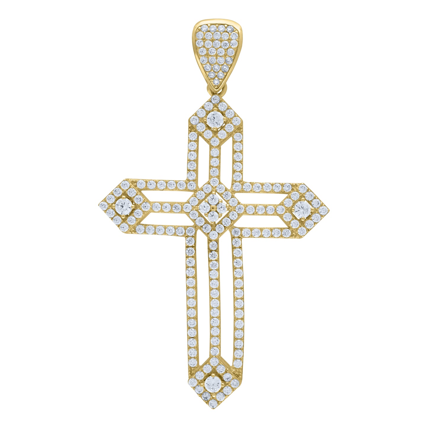 10k Yellow Gold Mens Cubic Zirconia Cross Religious Charm Pendant