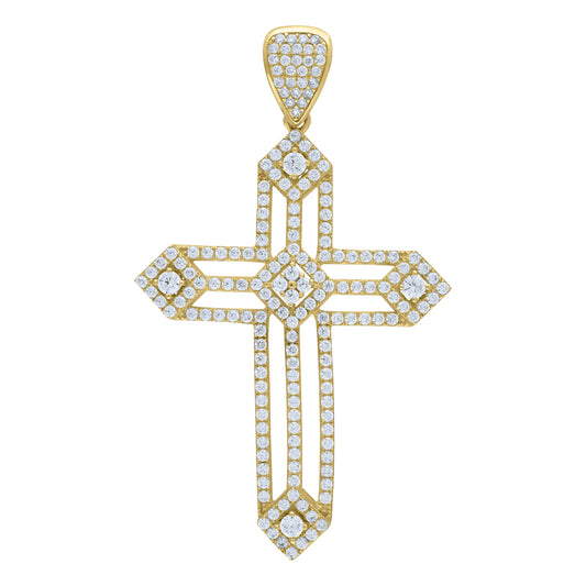 10k Yellow Gold Mens Cubic Zirconia Cross Religious Charm Pendant