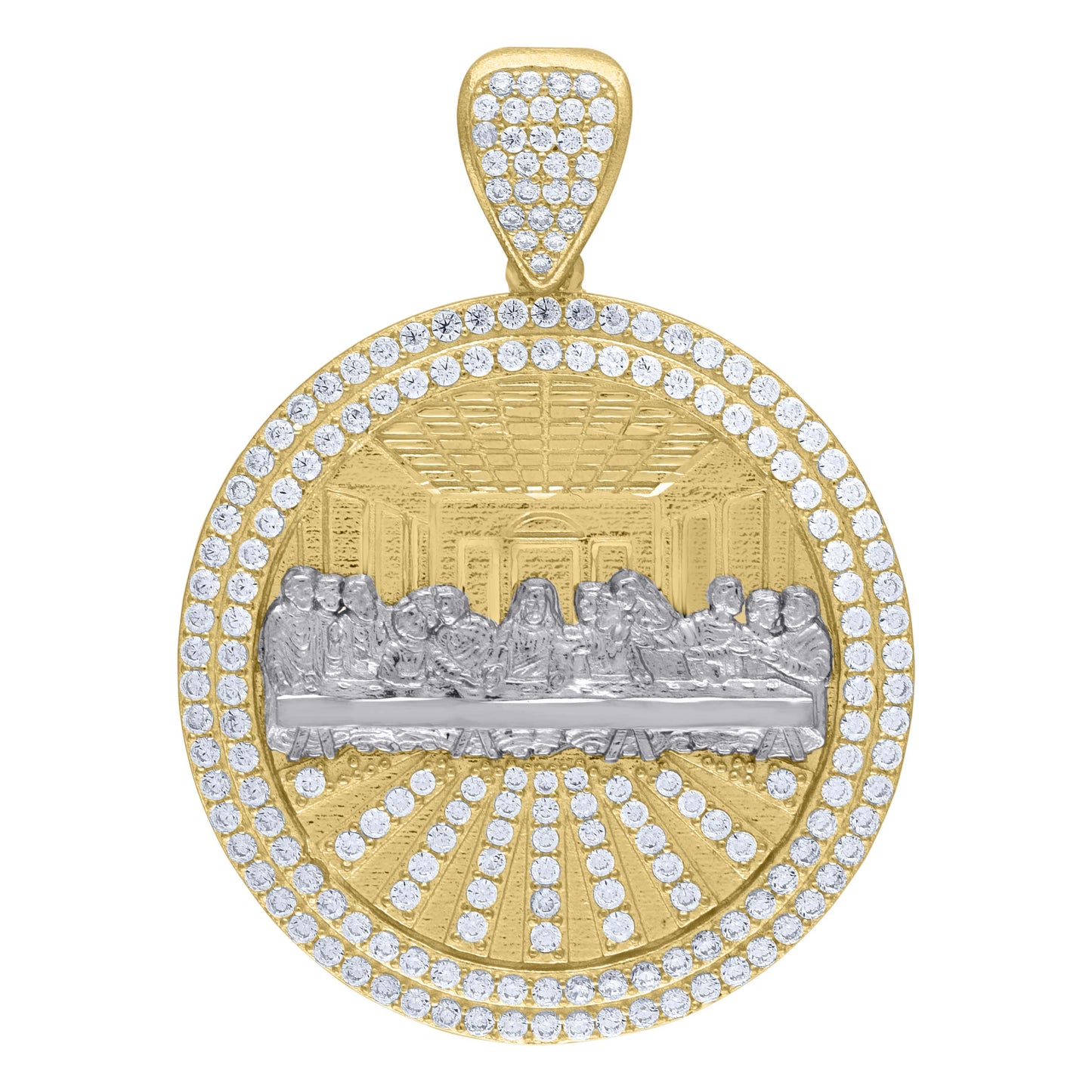 10k Two Tone Gold Mens Cubic Zirconia Last Supper Medallion Religious Charm Pendant
