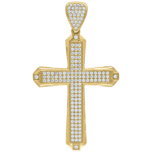 10k Yellow Gold Mens Cubic Zirconia Cross Religious Charm Pendant