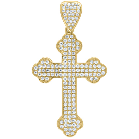 10k Yellow Gold Mens Cubic Zirconia Cross Religious Charm Pendant