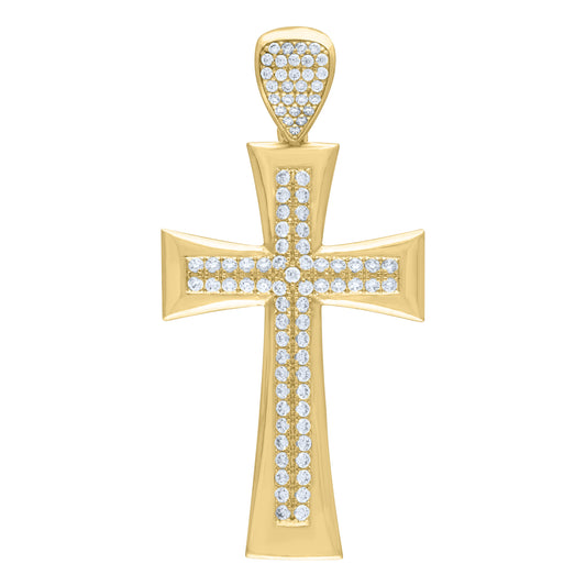 10k Yellow Gold Mens Cubic Zirconia Cross Religious Charm Pendant
