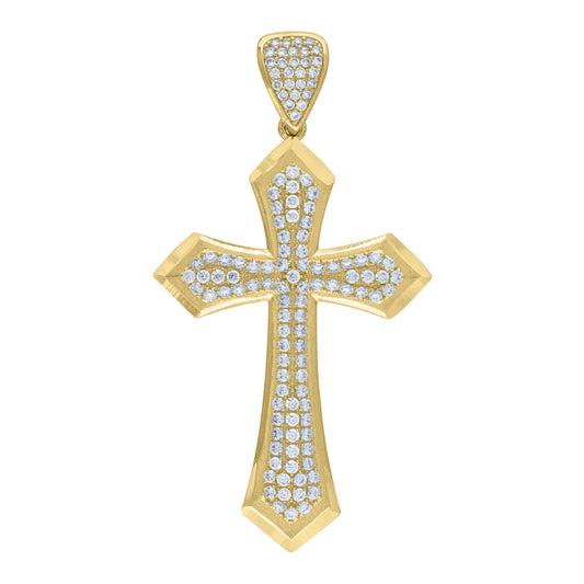10k Yellow Gold Mens Cubic Zirconia Cross Religious Charm Pendant