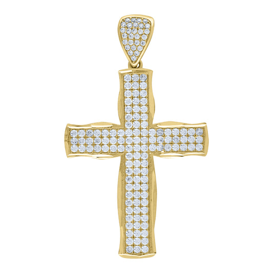 10k Yellow Gold Mens Cubic Zirconia Cross Religious Charm Pendant