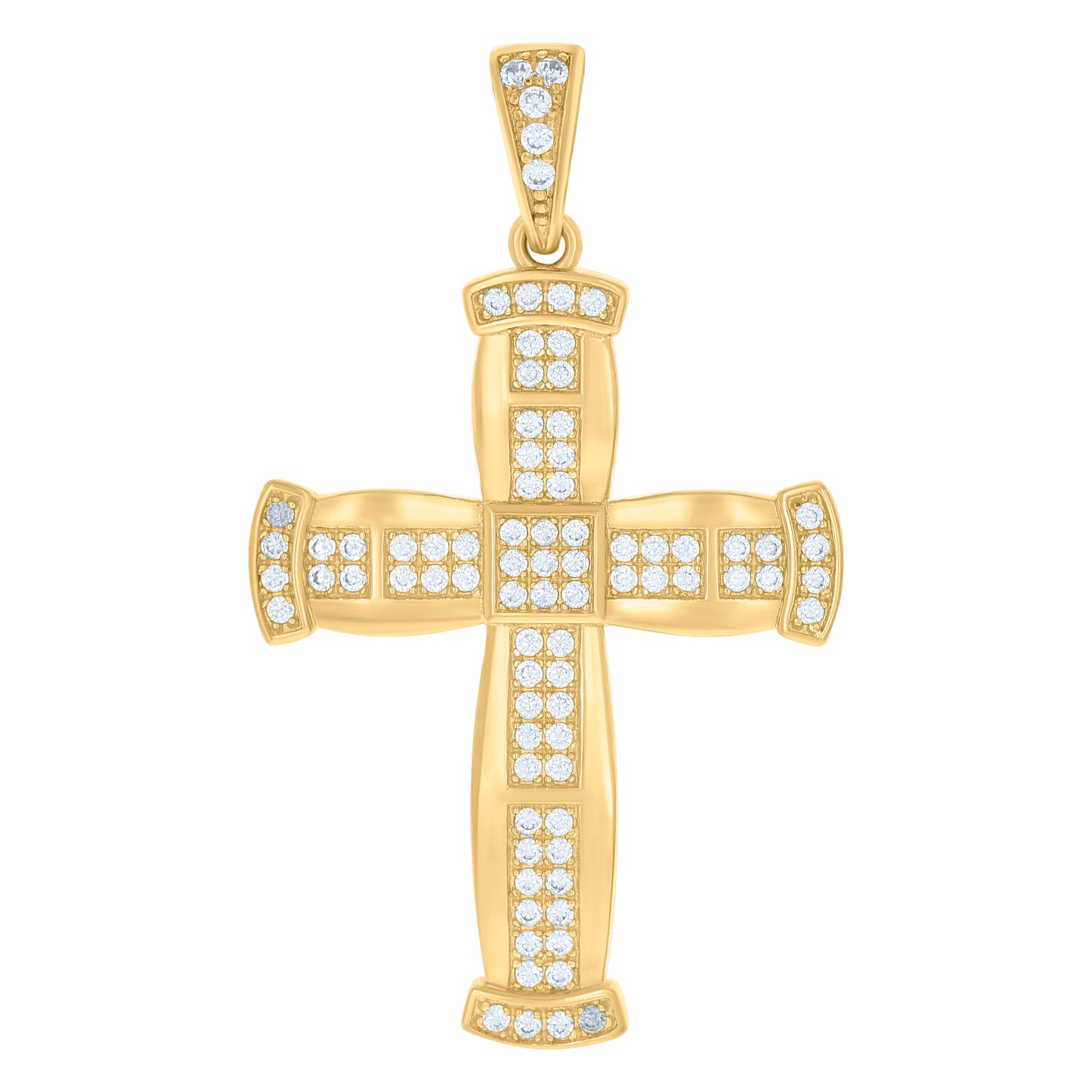 10k Yellow Gold Men Cubic Zirconia Cross Religious Charm Pendant