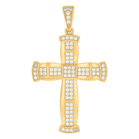 10k Yellow Gold Men Cubic Zirconia Cross Religious Charm Pendant