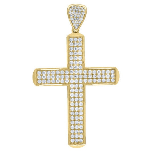 10k Yellow Gold Mens Cubic Zirconia Cross Religious Charm Pendant