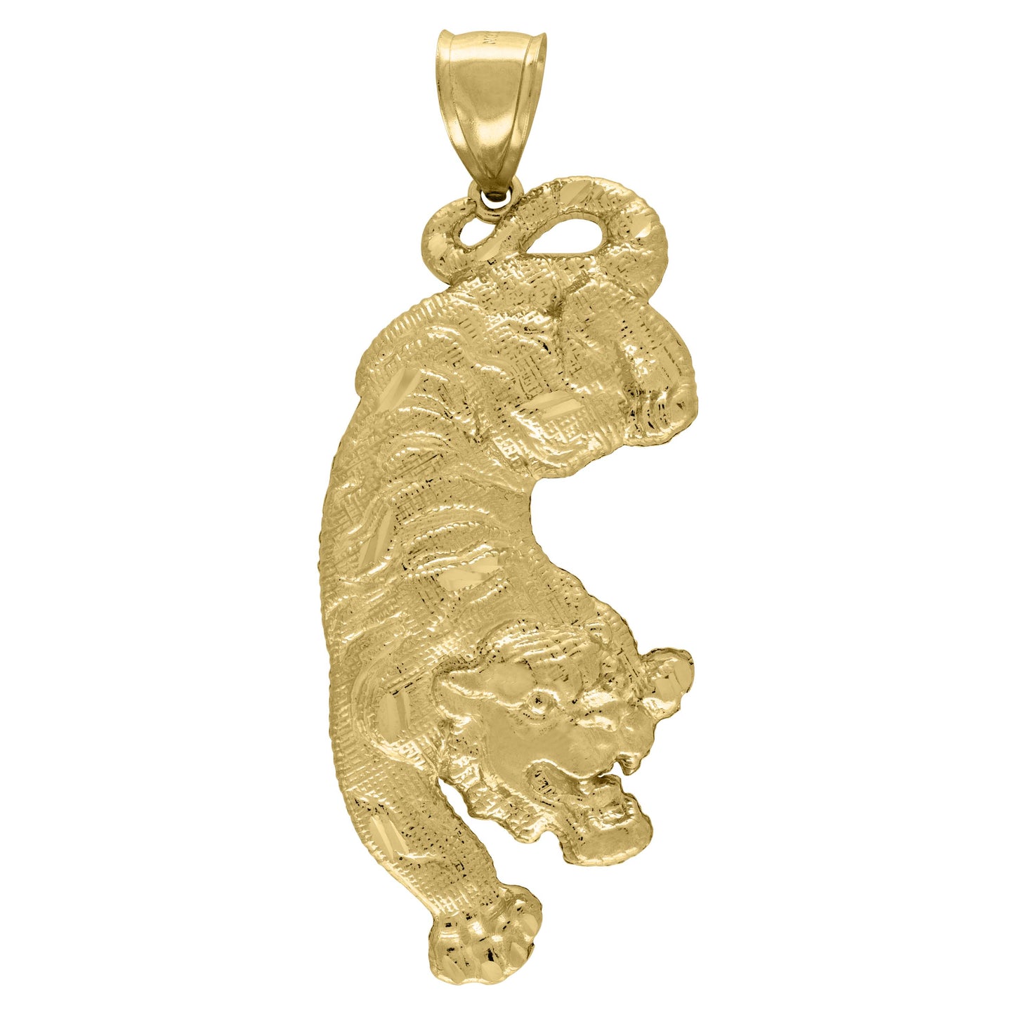 10k Yellow Gold Mens Wildlife Animal Tiger Charm Pendant