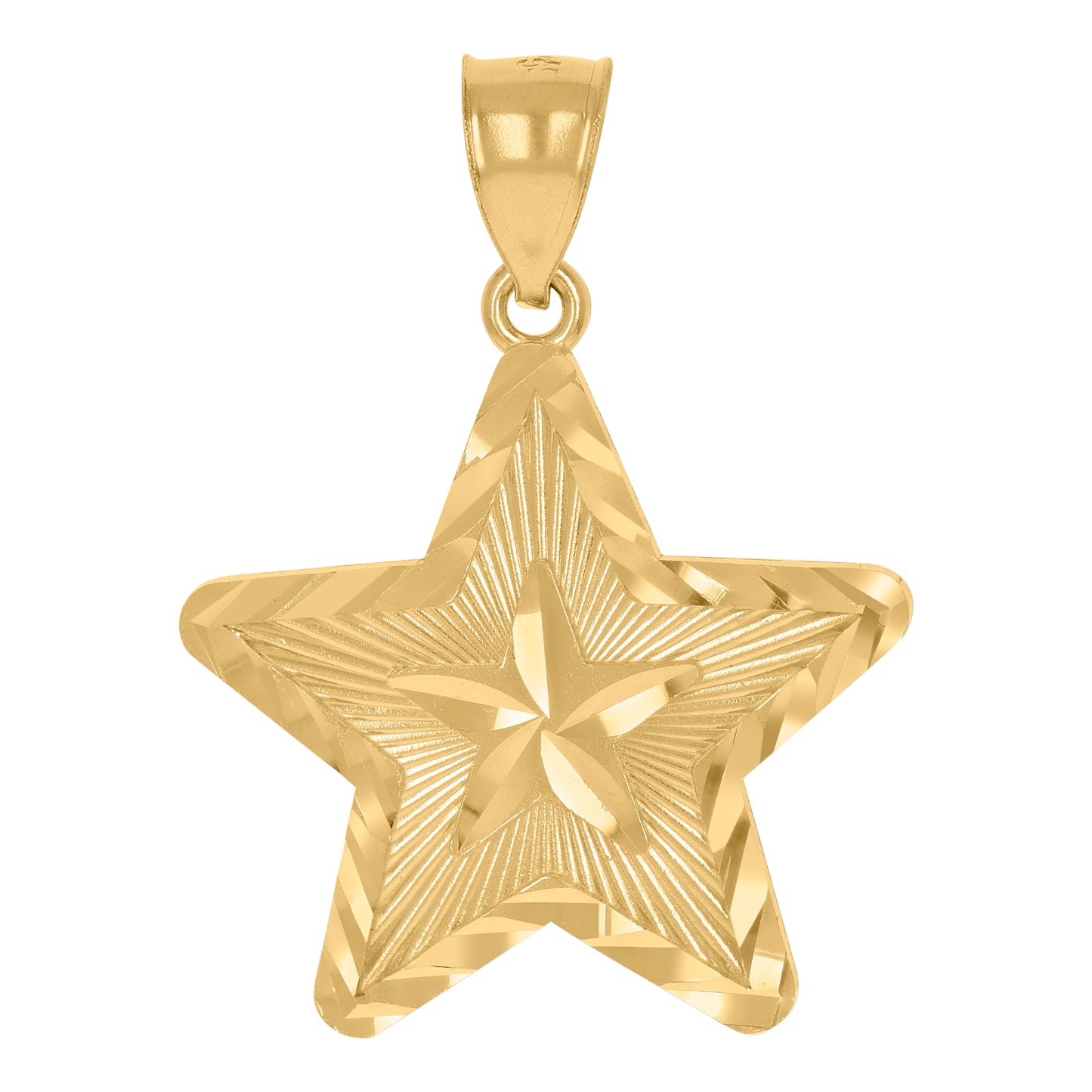 10k Yellow Gold Mens Diamond Cut Star Celestial Religious Charm Pendant