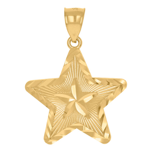 10k Yellow Gold Mens Diamond Cut Star Celestial Religious Charm Pendant