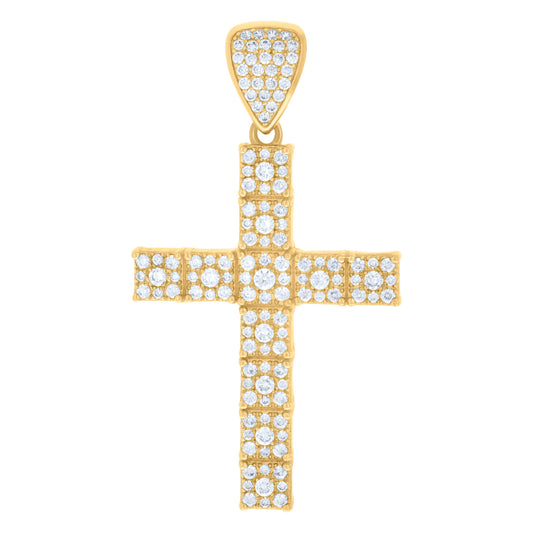 10k Yellow Gold Mens Women Cubic Zirconia Cross Religious Charm Pendant