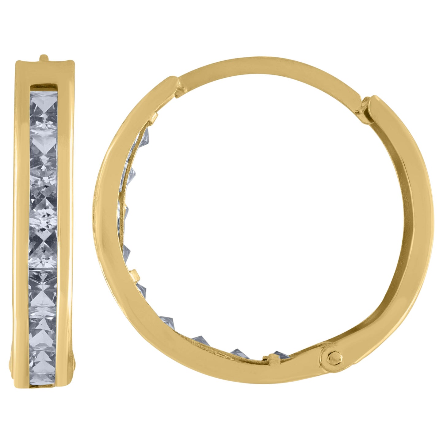 10k Yellow Gold Womens Princess-Cut Cubic Zirconia Huggie Hoop Earrings