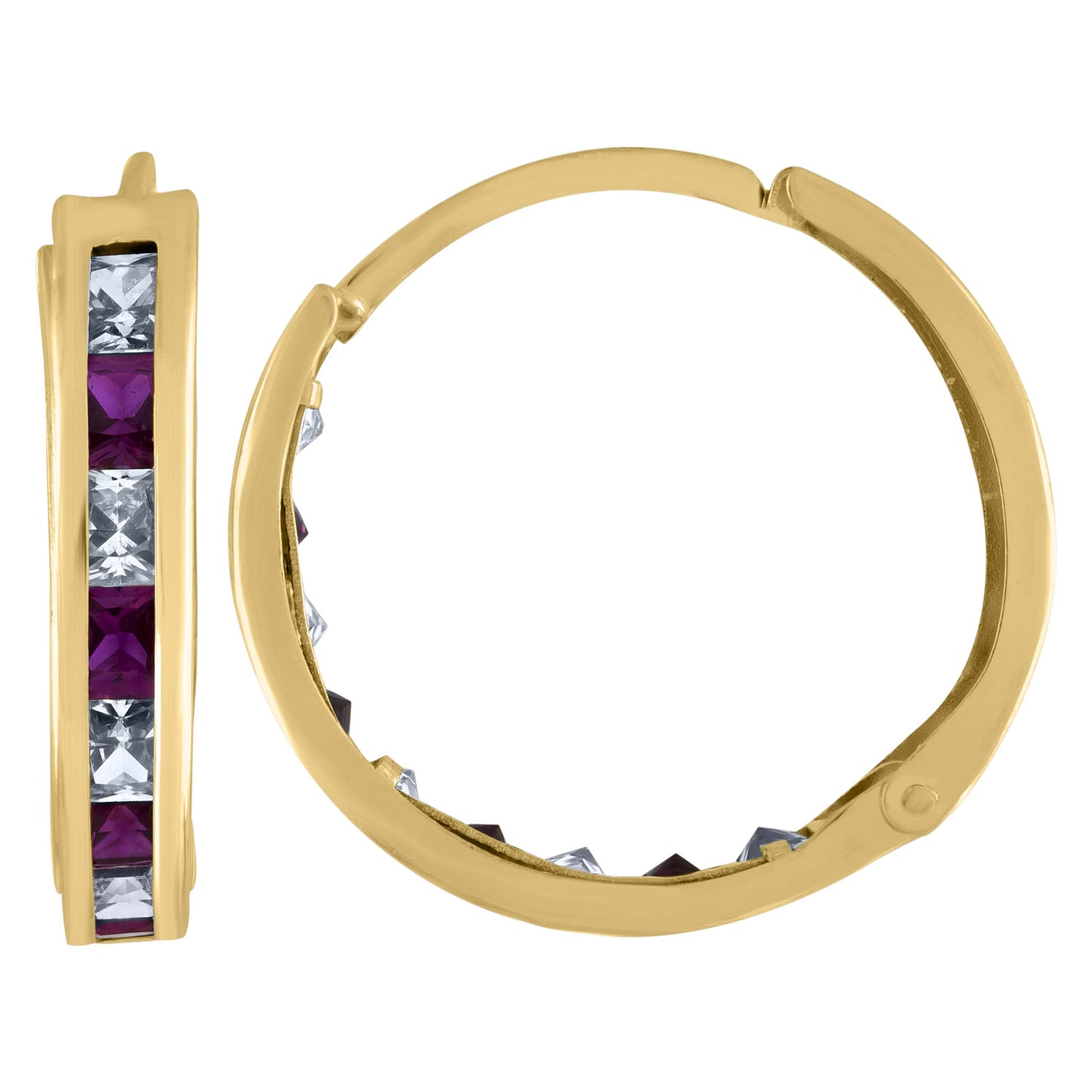 10k Yellow Gold Womens Princess-Cut Purple Cubic Zirconia Huggie Hoop Earrings