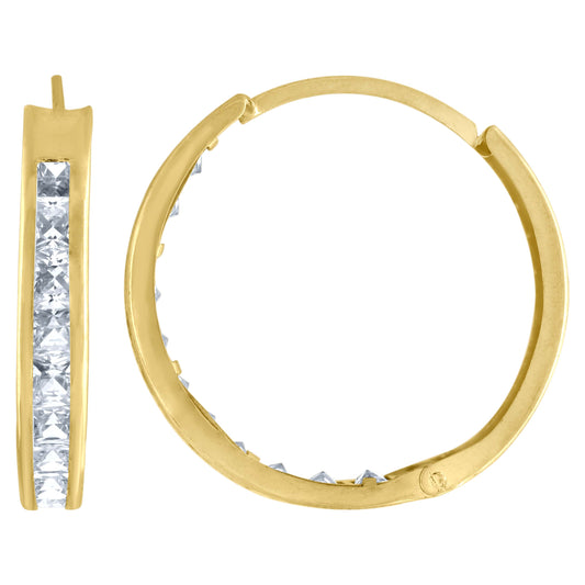 10k Yellow Gold Womens Princess-Cut Cubic Zirconia Huggie Hoop Earrings