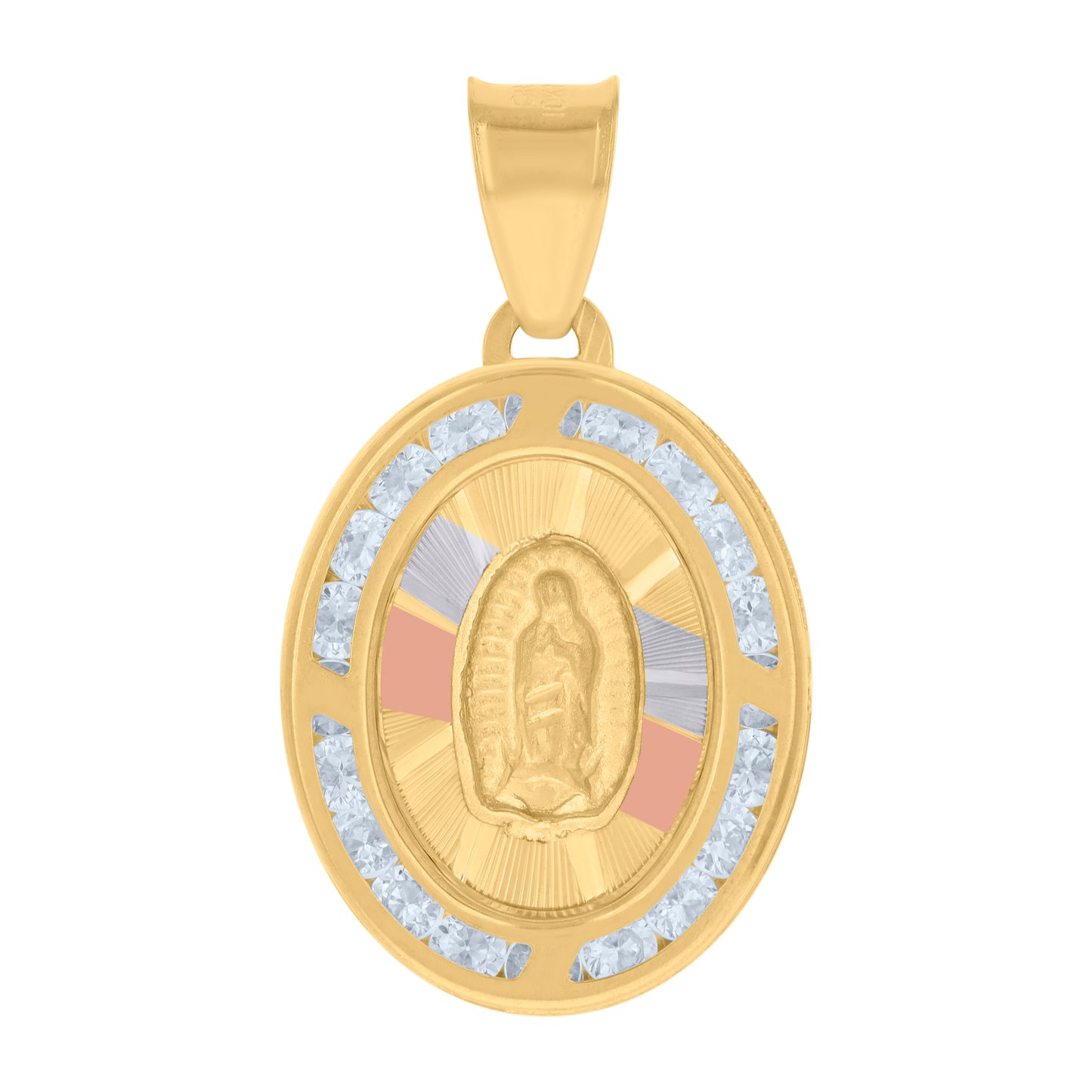 10kt Yellow Gold Unisex Cubic Zirconia Cubic-Zirconia Lady Of Guadalupe Religious Oval Medal Charm Pendant