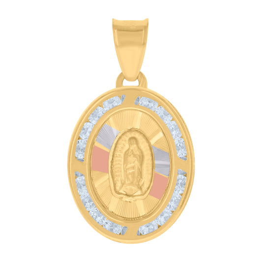 10kt Yellow Gold Unisex Cubic Zirconia Cubic-Zirconia Lady Of Guadalupe Religious Oval Medal Charm Pendant