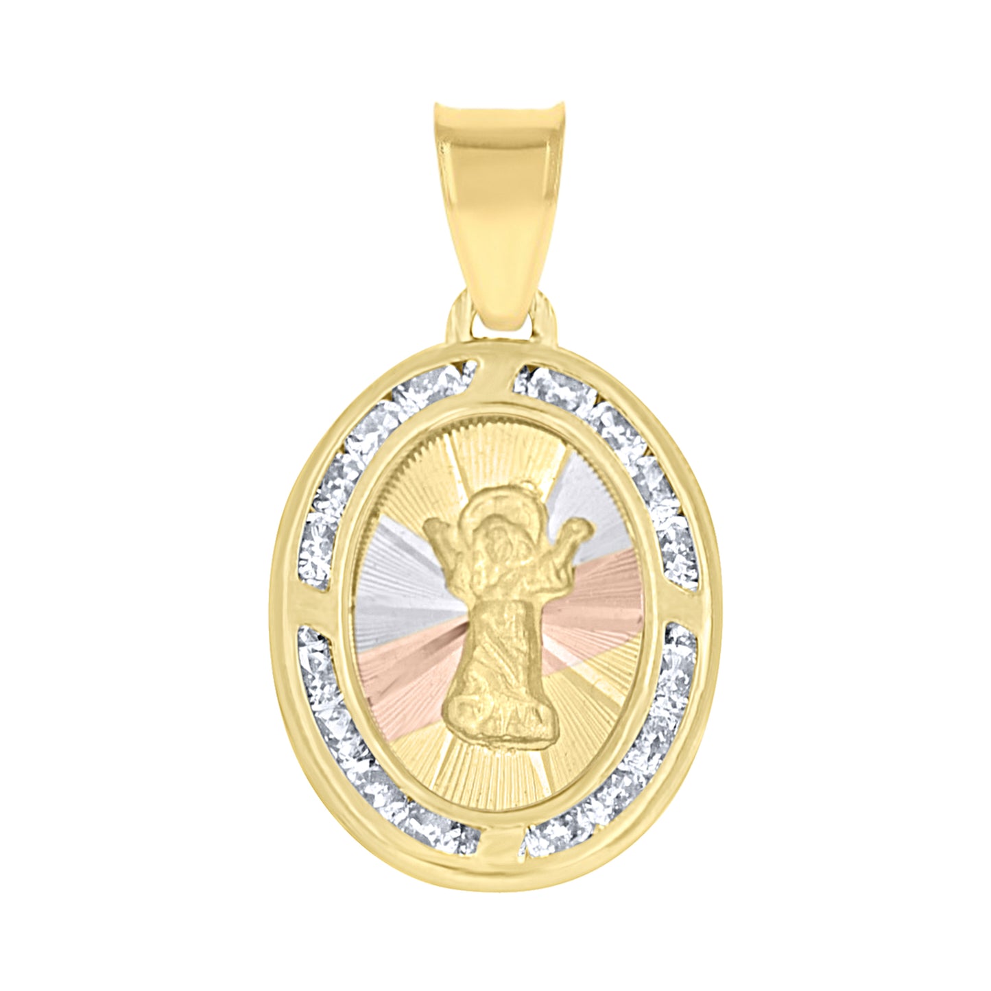 10kt Tri-Color Gold Unisex Cubic Zirconia Cubic-Zirconia Religious Oval Charm Pendant