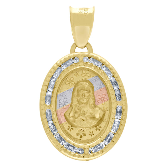 10kt Tri-Color Gold Unisex Cubic Zirconia Cubic-Zirconia Religious Oval Charm Pendant