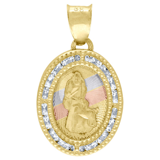 10kt Tri-Color Gold Unisex Cubic Zirconia Cubic-Zirconia Religious Oval Charm Pendant