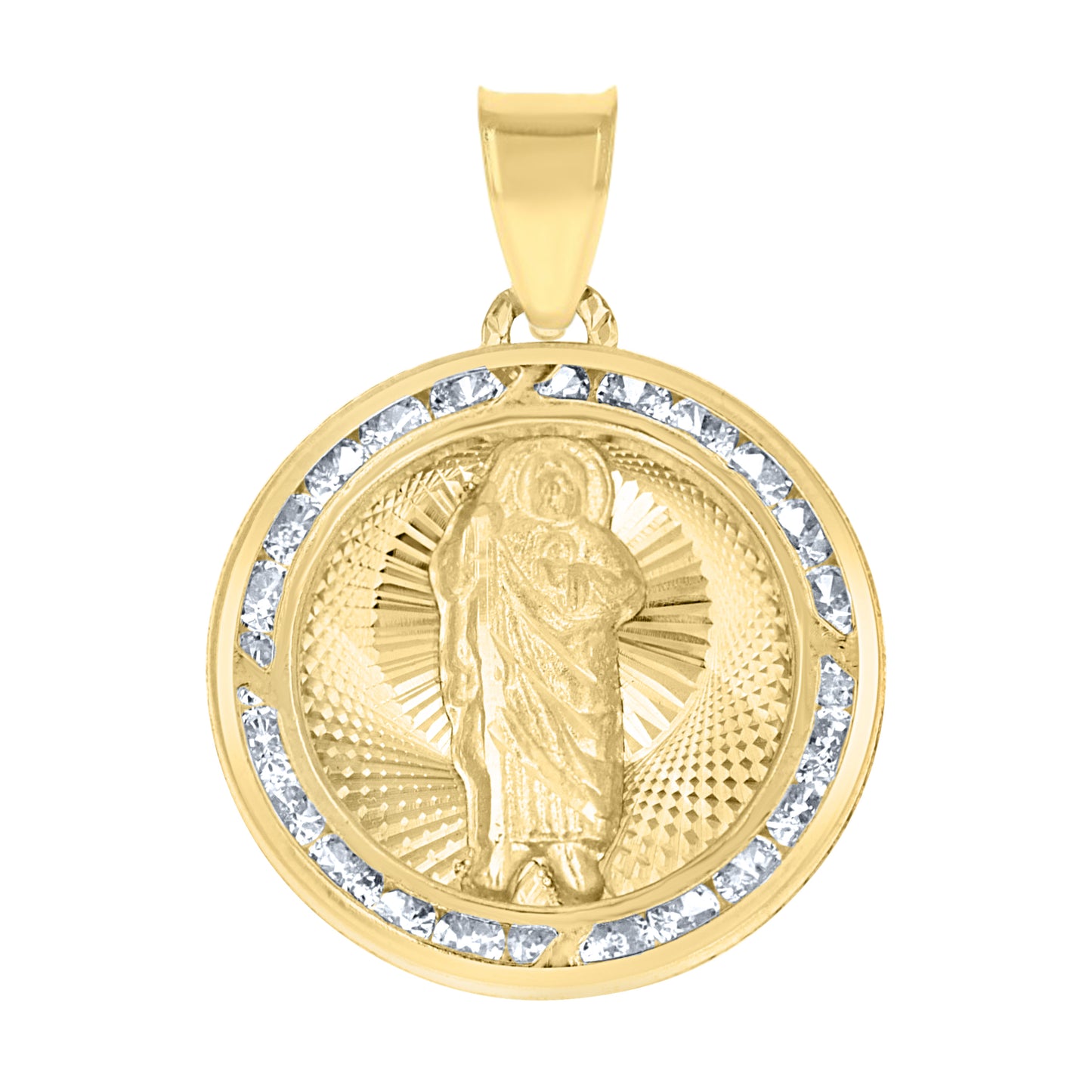 10kt Tri-Color Gold Unisex Cubic Zirconia Cubic-Zirconia Saint Jude Religious Round Charm Pendant