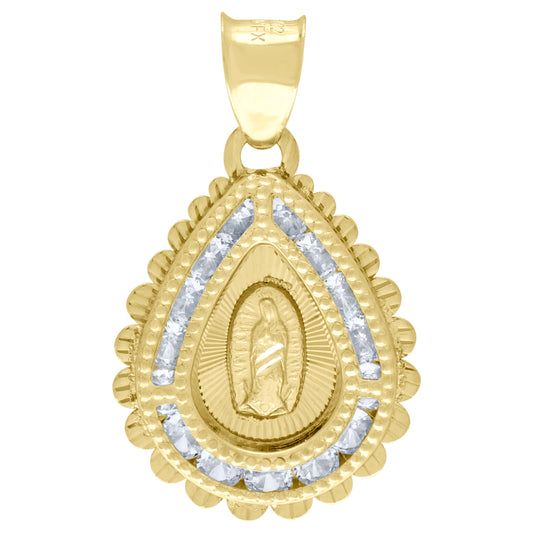 10kt Yellow Gold Unisex Cubic Zirconia Cubic-Zirconia Lady Of Guadalupe Religious Tear Drop Charm Pendant