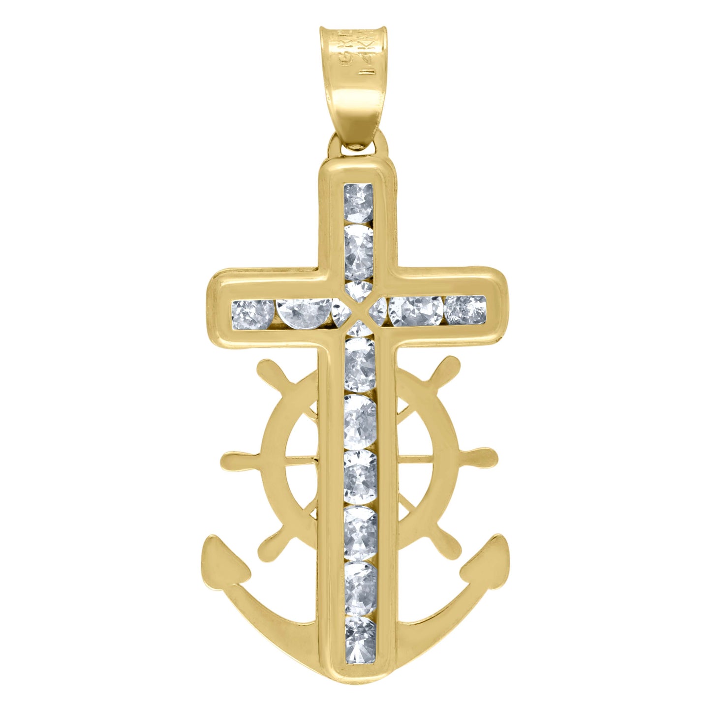 10kt Yellow Gold Unisex Cubic Zirconia Cubic-Zirconia Mariner Cross Religious Charm Pendant