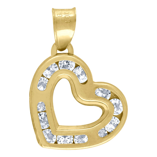 10k Yellow Gold Womens Cubic Zirconia Love Heart Charm Pendant