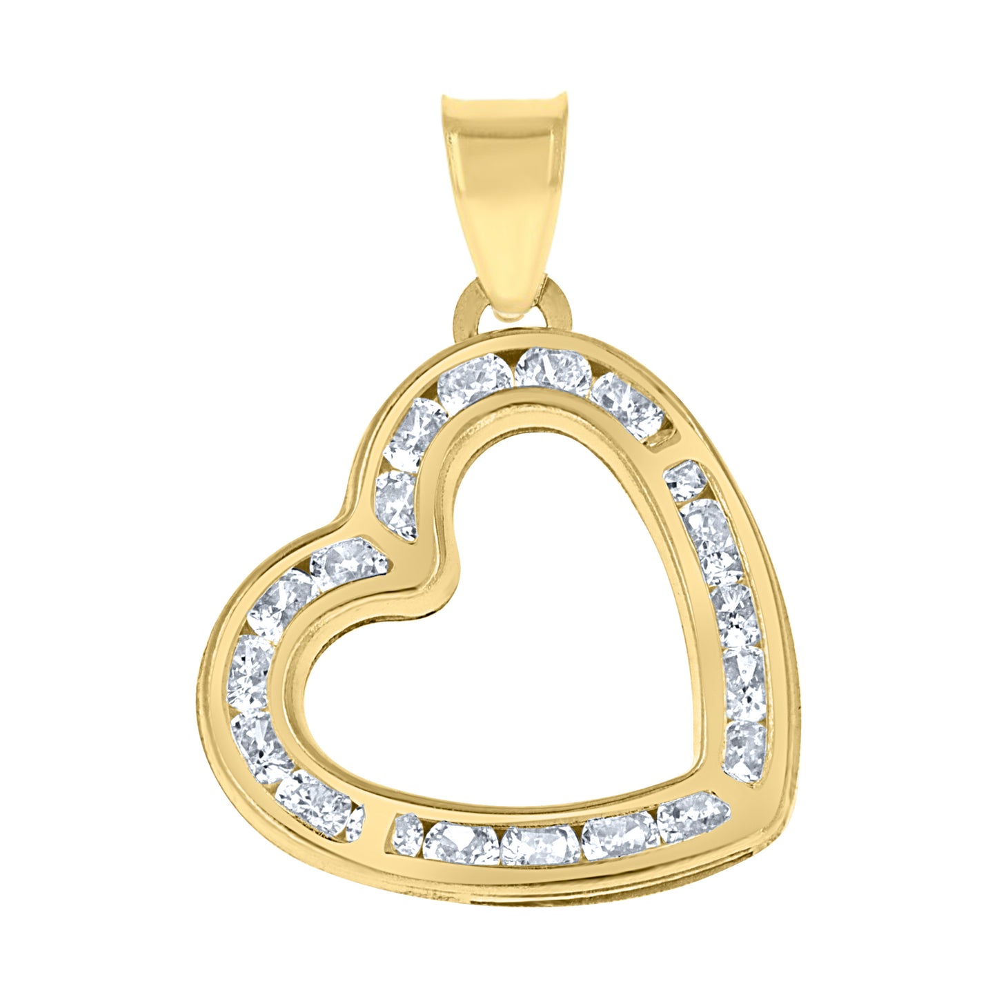 10k Yellow Gold Womens Cubic Zirconia Love Heart Charm Pendant
