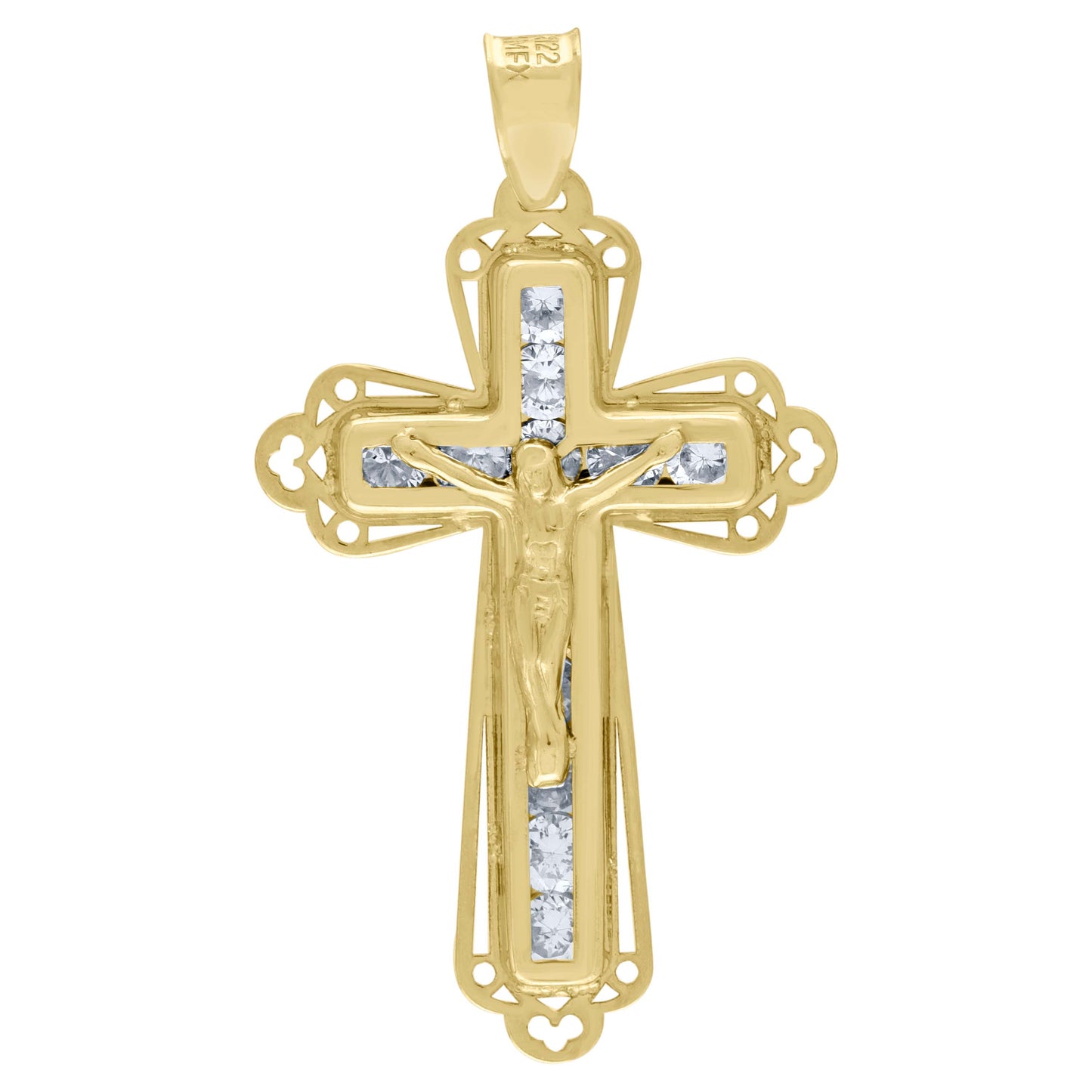 10kt Yellow Gold Unisex Cubic Zirconia Cubic-Zirconia Crucifix Cross Religious Charm Pendant