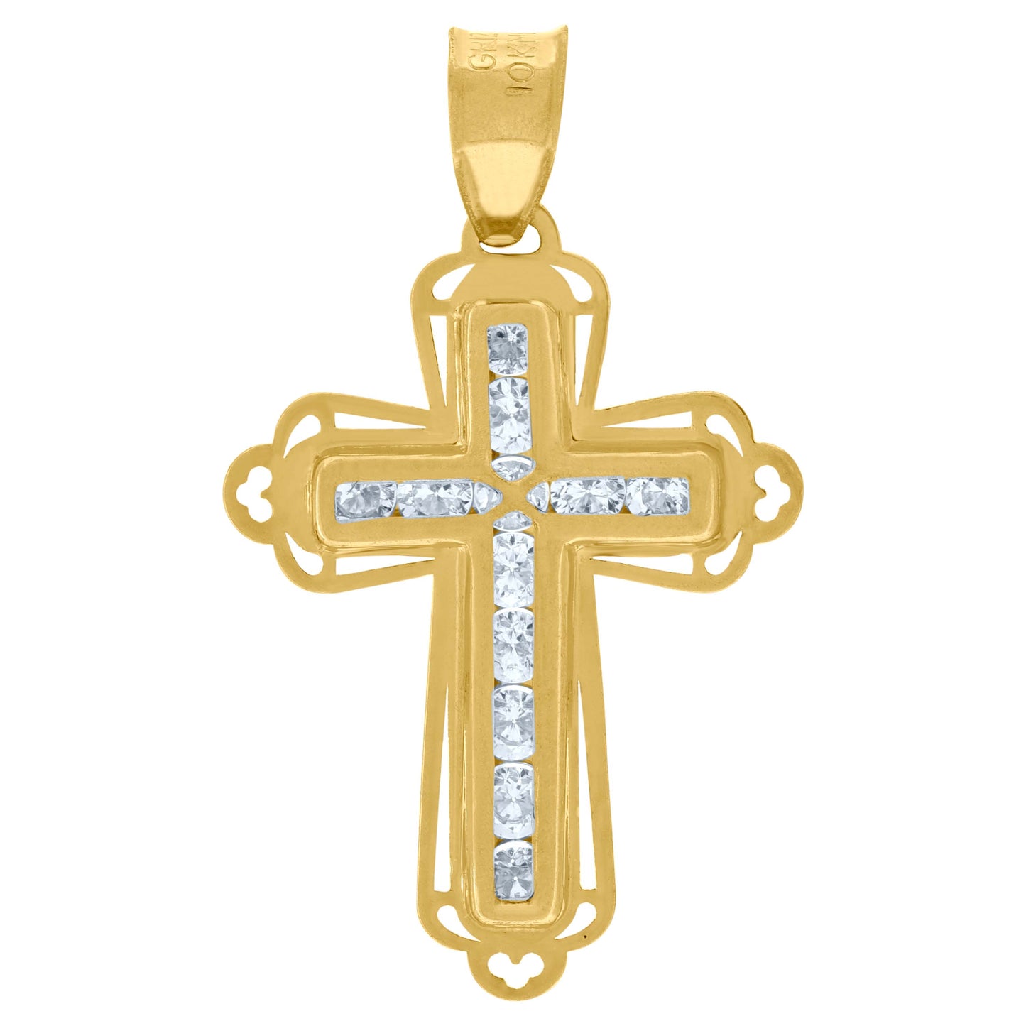 10kt Yellow Gold Cubic-Zirconia Unisex Cross Religious Charm Pendant