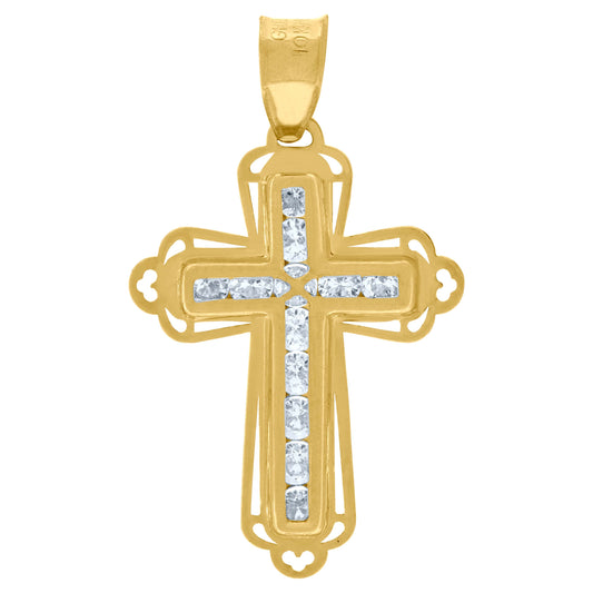 10kt Yellow Gold Cubic-Zirconia Unisex Cross Religious Charm Pendant