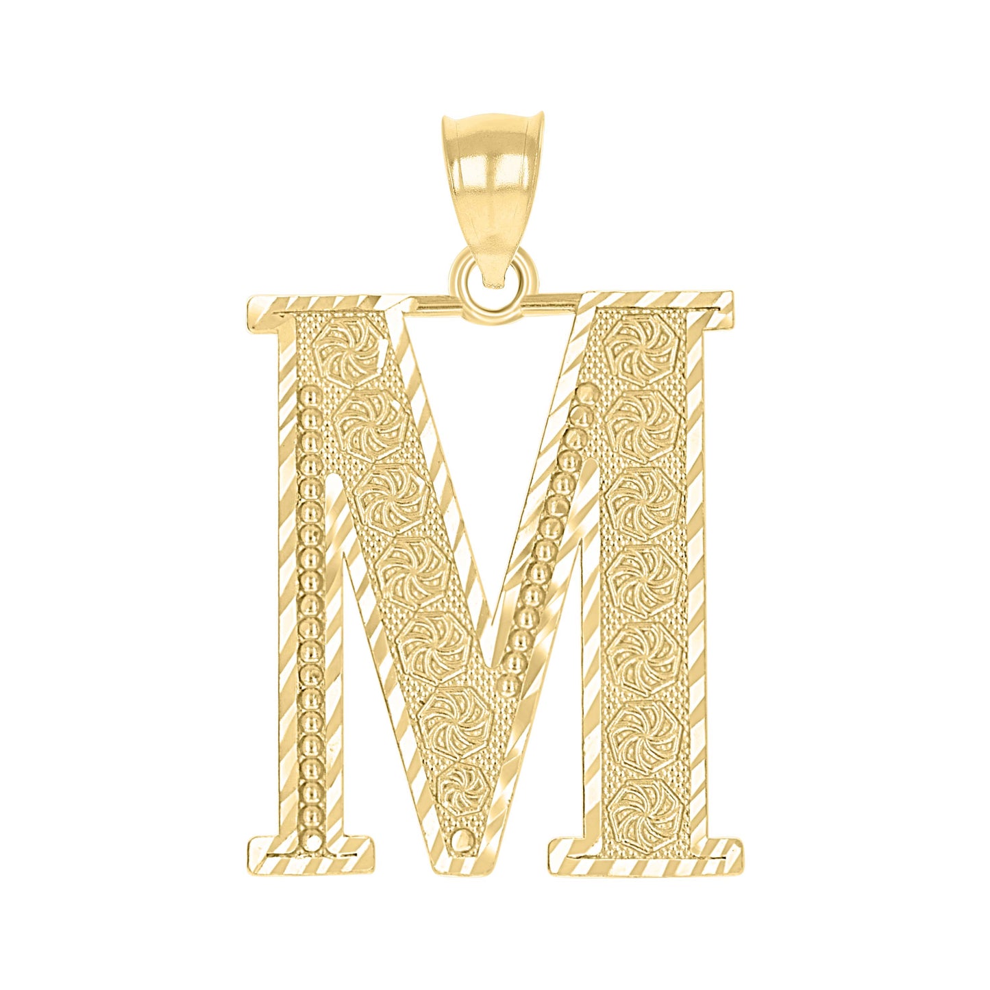 10k Yellow Gold Unisex Diamond Cut Initial Letter M Charm Pendant