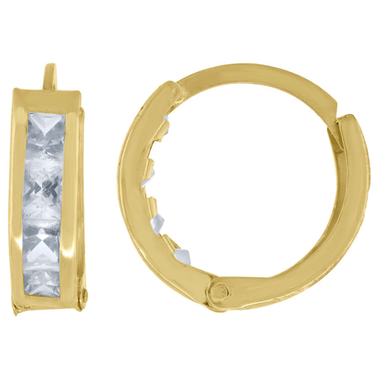 10k Yellow Gold Womens Princess-Cut Cubic Zirconia Huggie Hoop Earrings