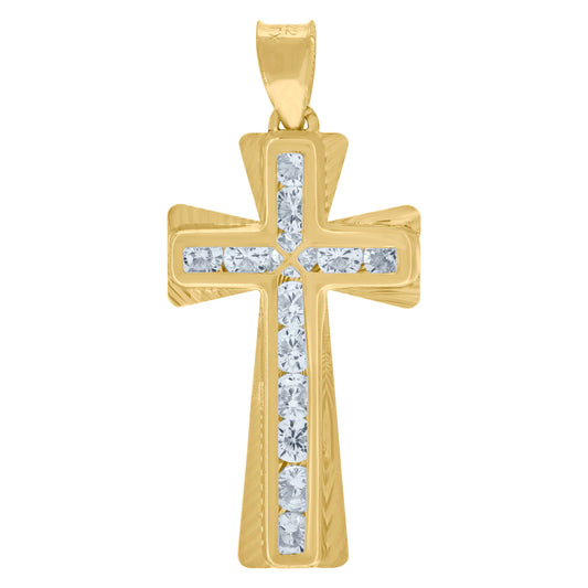 10kt Yellow Gold Cubic-Zirconia Unisex Textured Cross Religious Charm Pendant