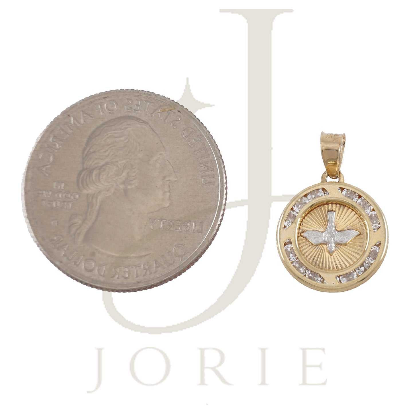10k Yellow Gold Unisex Cubic Zirconia Textured Dove Bird Peace Symbol Charm Pendant