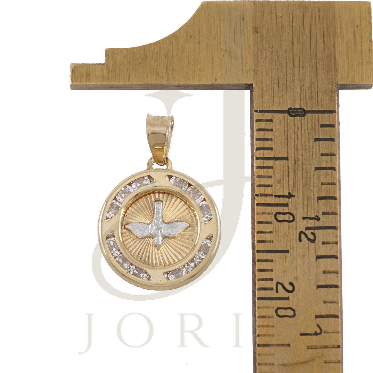 10k Yellow Gold Unisex Cubic Zirconia Textured Dove Bird Peace Symbol Charm Pendant