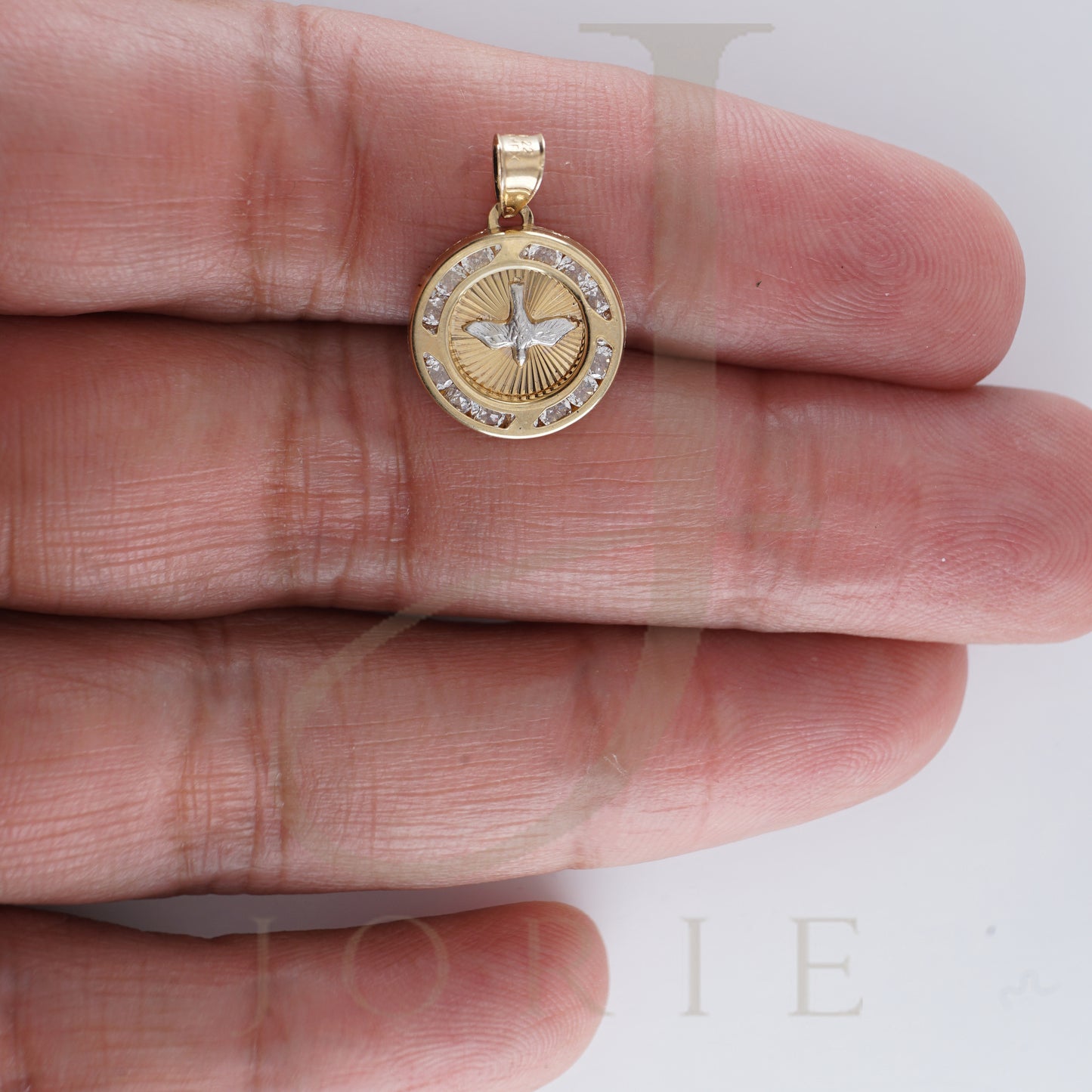 10k Yellow Gold Unisex Cubic Zirconia Textured Dove Bird Peace Symbol Charm Pendant